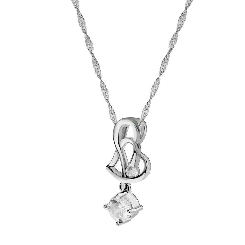 Fashion Women Crystal Rhinestone Double Love Heart Chain Jewelry White