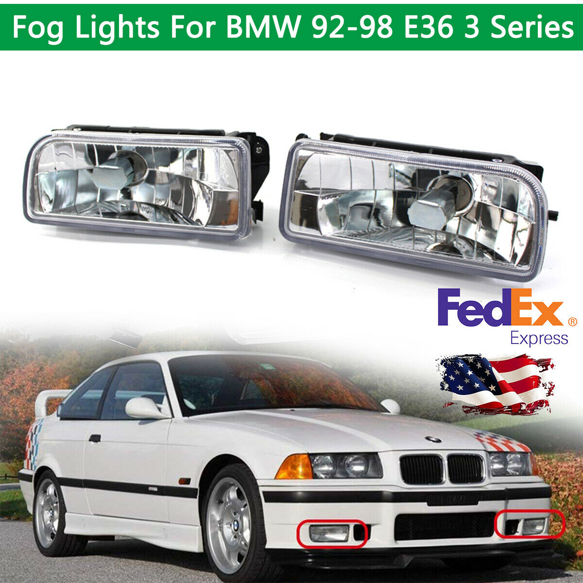 2PC Fog Lights Replacement Clear Lens Without  Blub For BMW 92-98 E36 3 Series