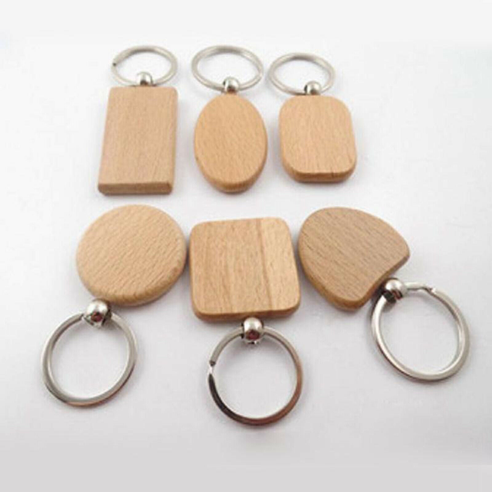 Pack of 25 Unfinished Blank Wooden Key Chain Keychain Rings Car Pendant DIY