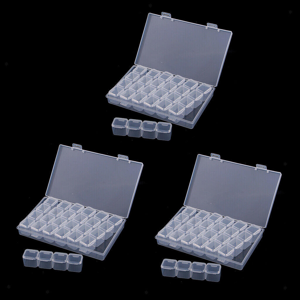 3pcs 28 Grids Removable Clear Beads Storage Box Container Case Organizer