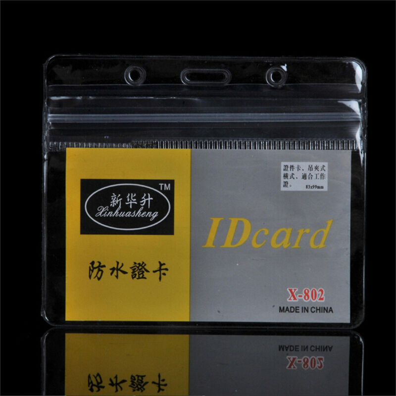 10 pcs/set ID Badge Card 95x80mm Plastic Pocket Holder Clear Pouches Lt
