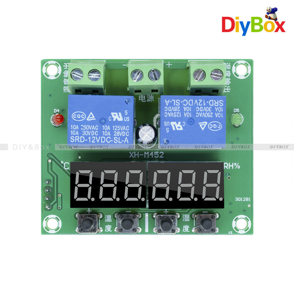 DC 12V XH-M452 Dual LED Display Temperature Humidity Thermostat Control + Probe