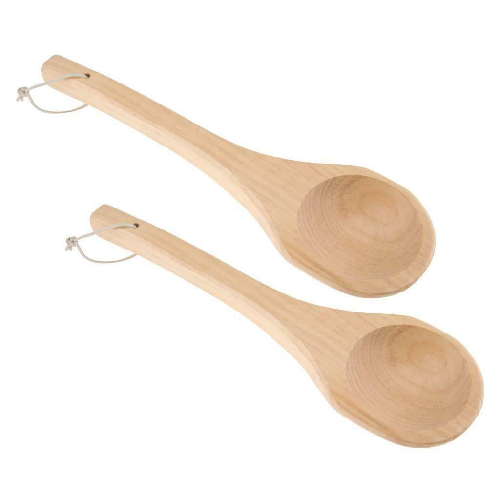 Pack of 2 Natural Wood Water Ladle Dipper Bailer Soup Spoon Wine Scoop Sauna