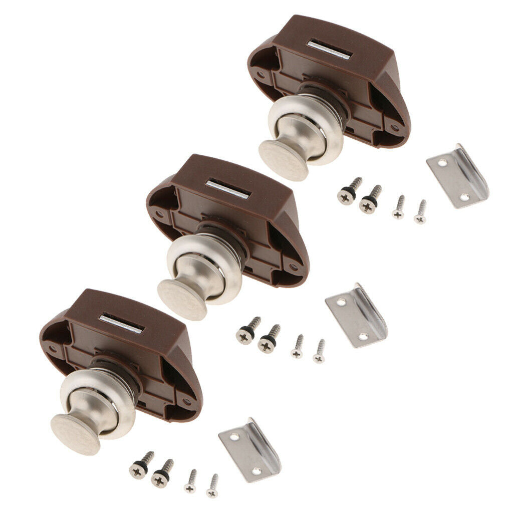 3 Pieces Cabinet Lock Keyless Push Button Latch Cupboard for RV Camper Caravan -