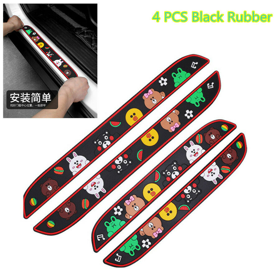 Universal 4 PCS Black Rubber Car Door Scuff Sill Cover Panel Step Protector