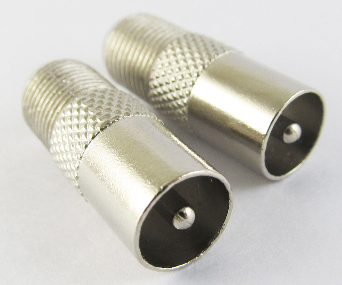 2pcs NEW F Female to TV PAL Male Coaxial Connector Adapter Metal Nickel 25.8mm