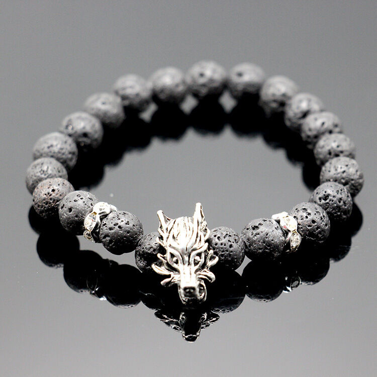 Charm Men's Lava Rock Beaded Dragon Bracelet Lucky Yoga Energy Wrist Bracelet