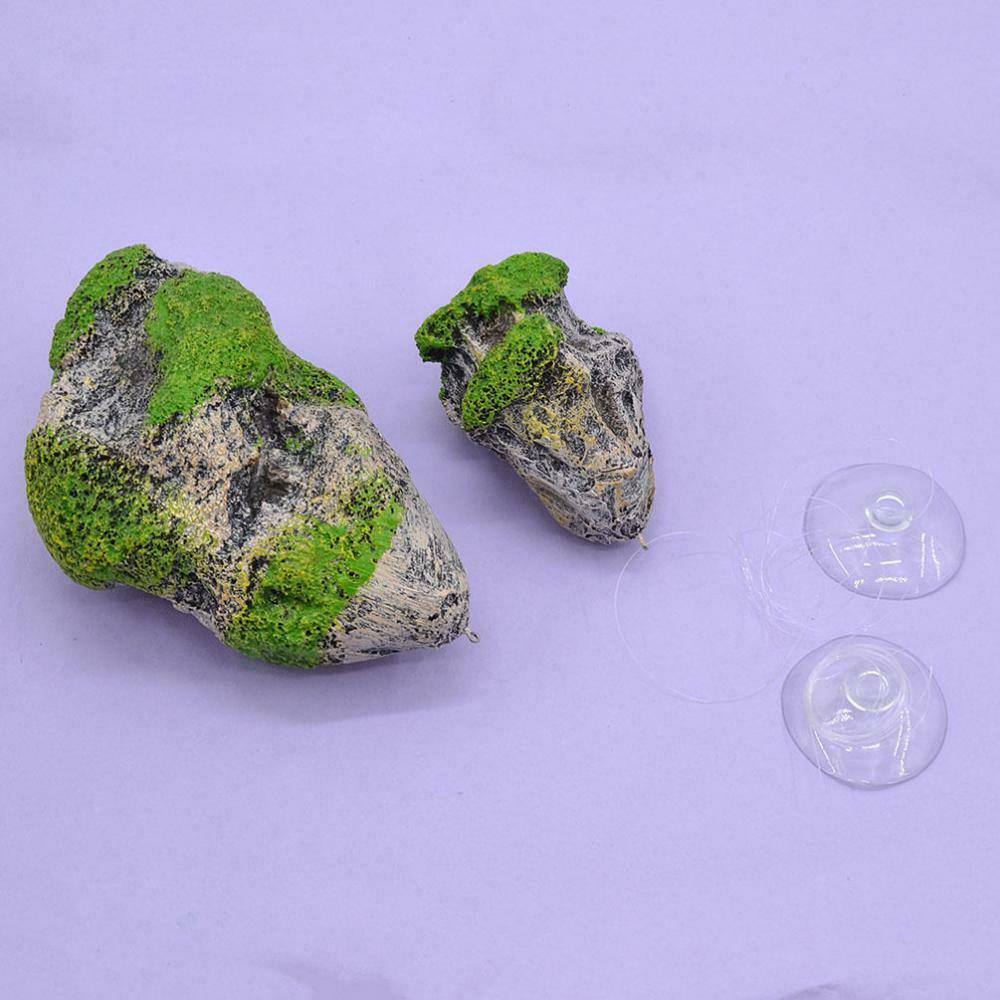 2 Pcs Floating Artificial Stone with Suction Cup for Aquarium Decoration Fish