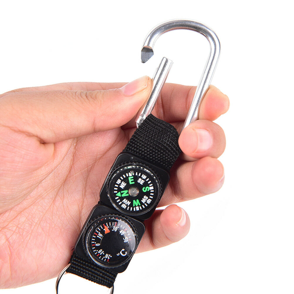 3 in 1 Multifunction Camping Hiking Carabiner w/ Keychain Compass Thermometer.DD