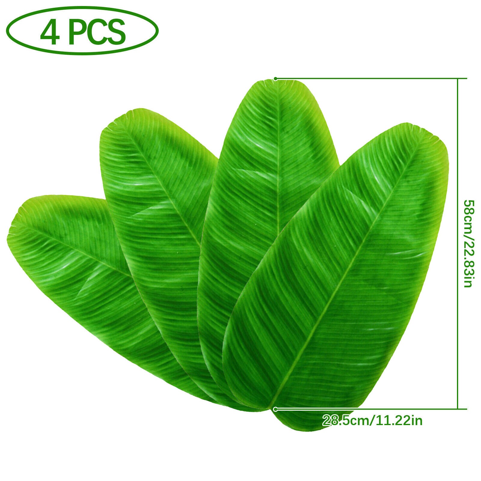 Pack of 4 Large Artificial Green Leaves DIY Decor 58 x 28.5 cm