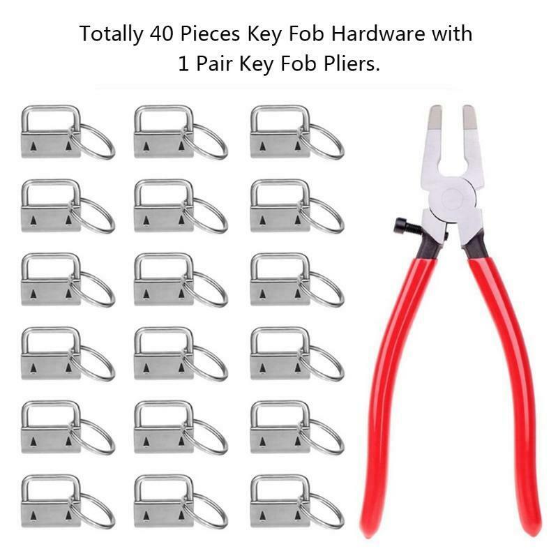 40Pcs Key Fob Hardware Set with Split Rings Pliers for Wristlet Clamp Lanyard