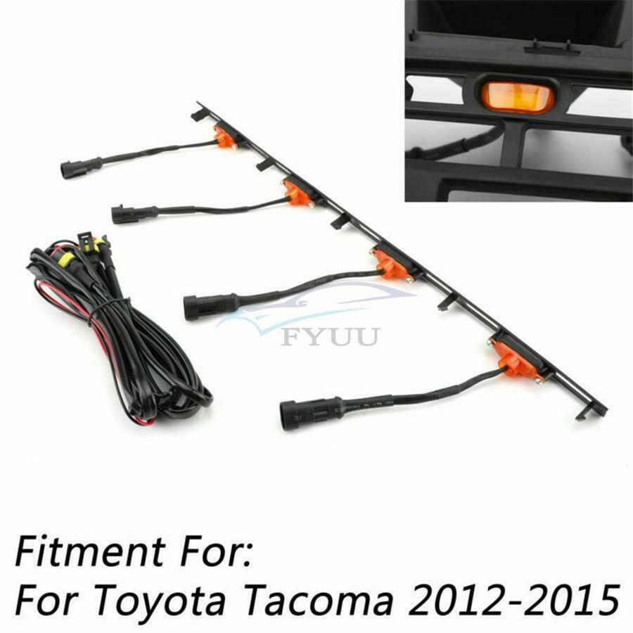 4PC For Tacoma 2012-2015 Amber Front Bumper Grille LED Lights W/ Wiring Harness