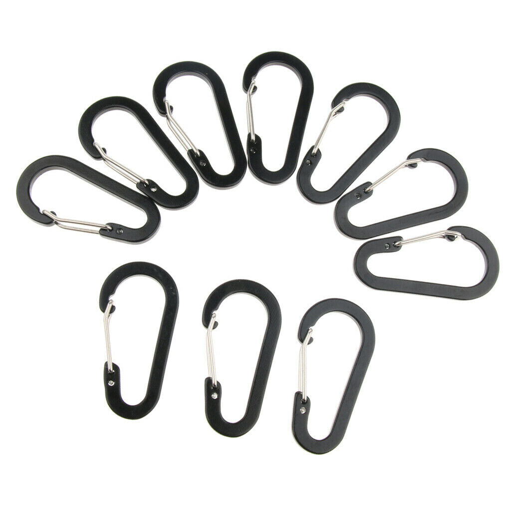 10Pcs Aluminum Carabiner Clip Snap Hook Spring Loaded Carabina Carbine  Black