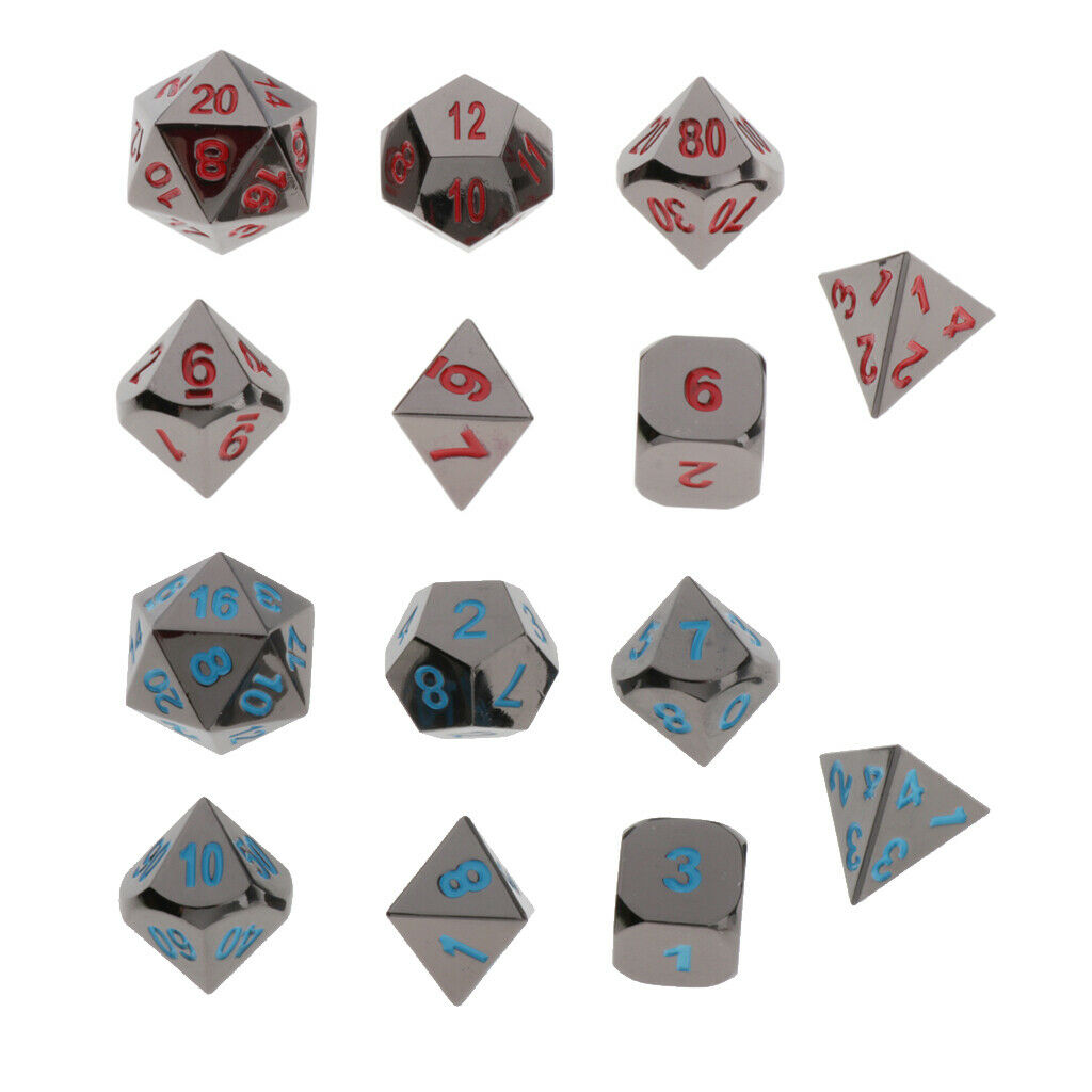 7pcs/pack Zinc Alloy Dice for Dragon Scales DnD Board Games Black Nickel Red