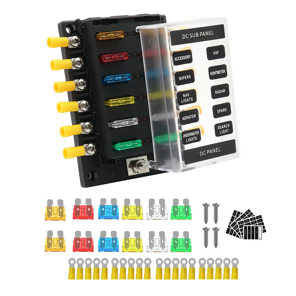 Car Boat Fuse Box Holder 12 Way  Fuse Holder Block LED Warning Indicator