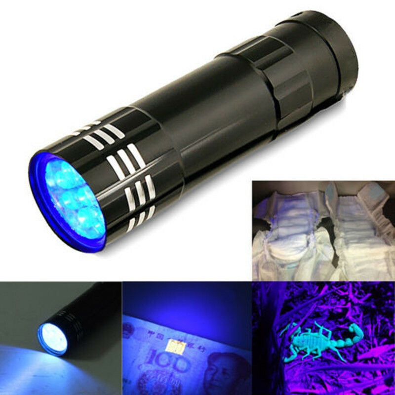 Mini 9 LED Aluminum UV Ultra Violet Hand Flashlight Blacklight Torch Light Lamp