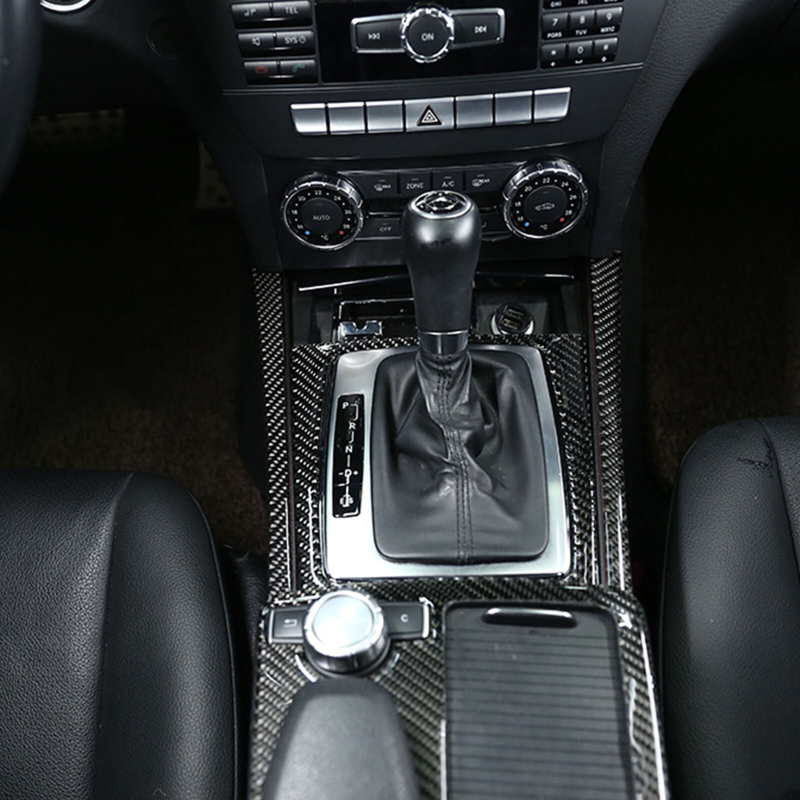 2Pcs For Mercedes-Benz C Class W204 07-13 Carbon Fiber Console Side Cover Trim