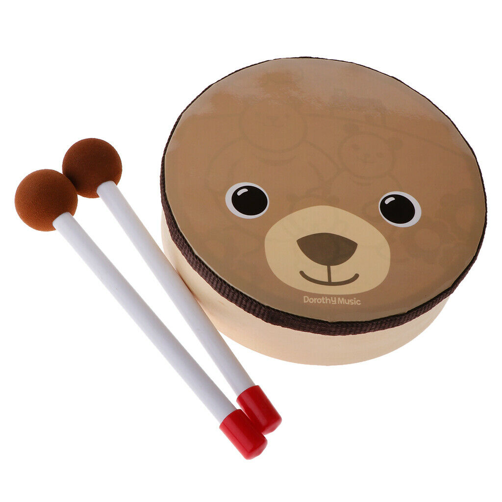 Cute Cartoon Musical Instruments Hand Drum with 2 Beaters Kids Toys Gift