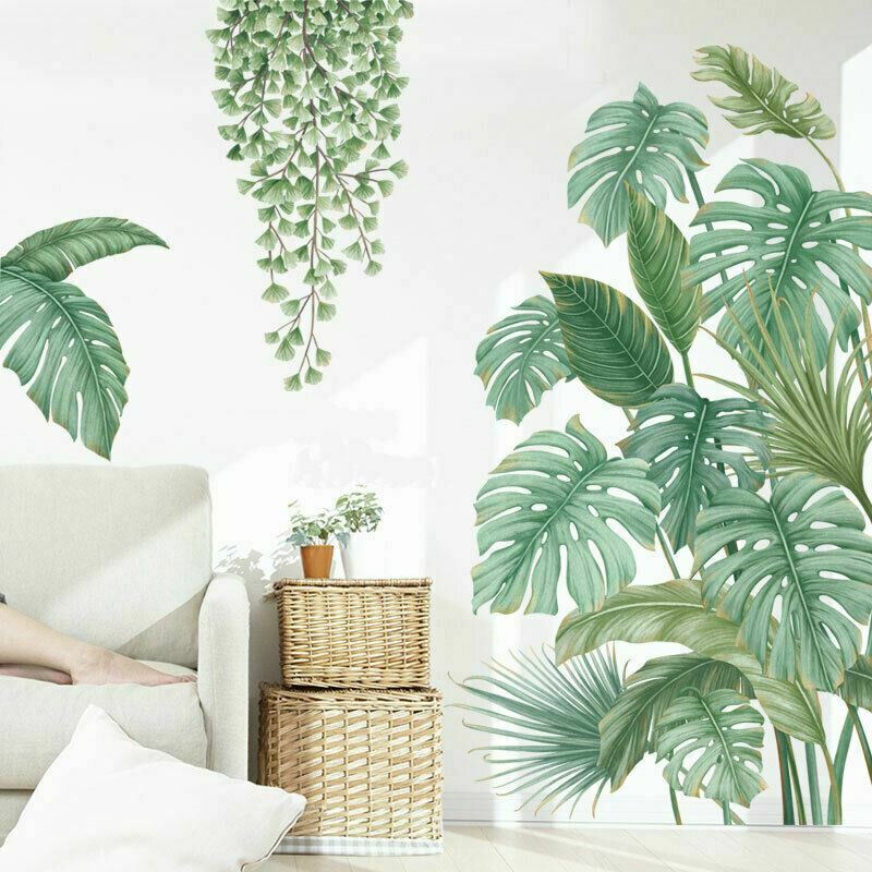 New Tropical Plants Leaves Wall Stickers Home Children Room Green Plant Stickers