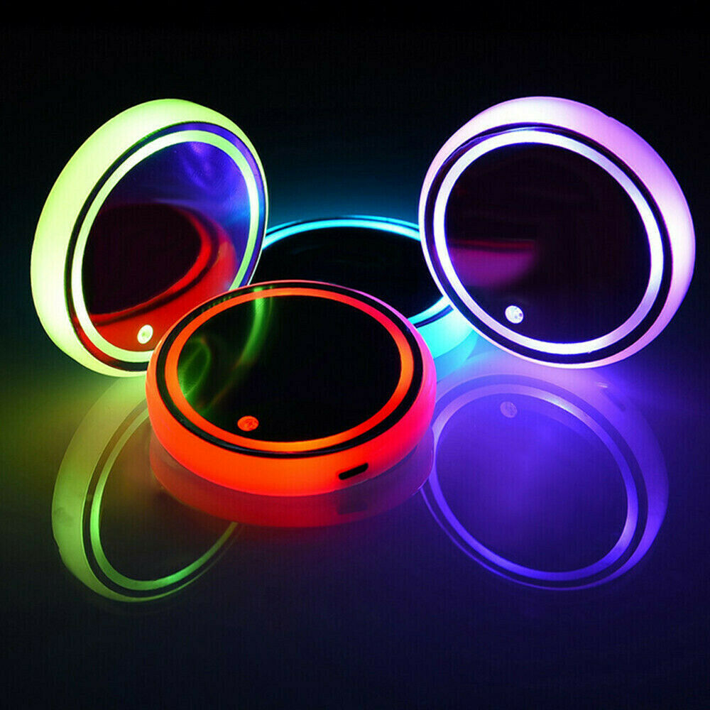 2Pcs Colorful LED Car Cup Holder Pad Mat for Car Interior Atmosphere Lamp Lights