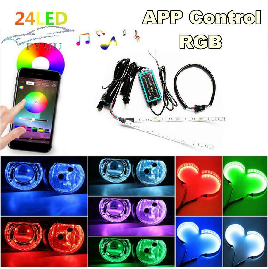 For App Remote Control 24LED RGB Headlight Projector LED Demon Devil Angle Eye