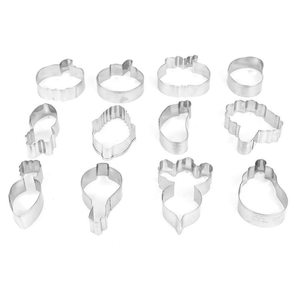 12pcs/Set Reusable Vegetable Stainless Steel Mold Cake Biscuit Baking Mould @