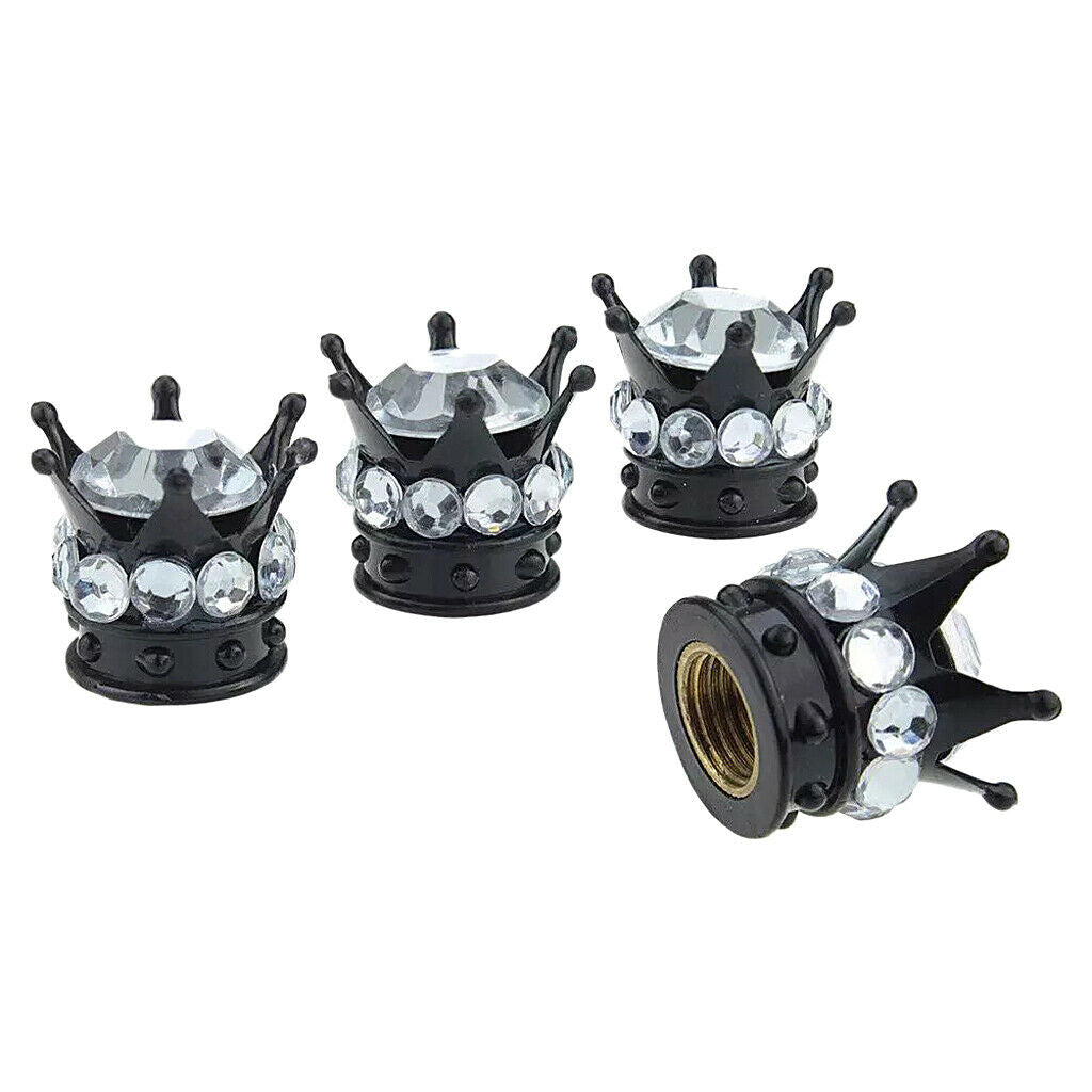 4 King Queen Crown Diamond VALVE CAPS Tire Wheel Stem Universal Car White