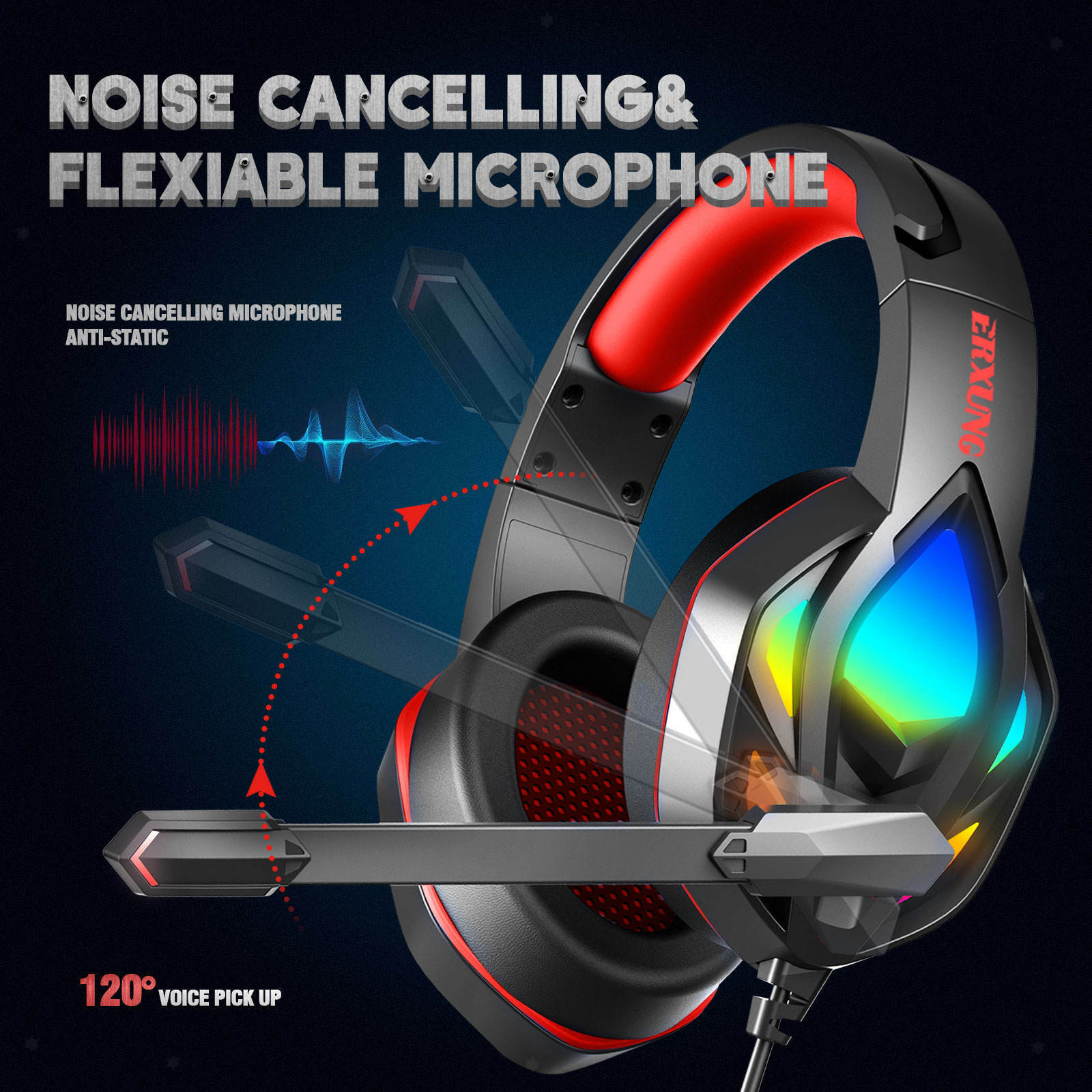 Pro Gaming Headset Stereo Deep Bass 3.5mm for PS4 PS5 Xbox One Switch Adults Red