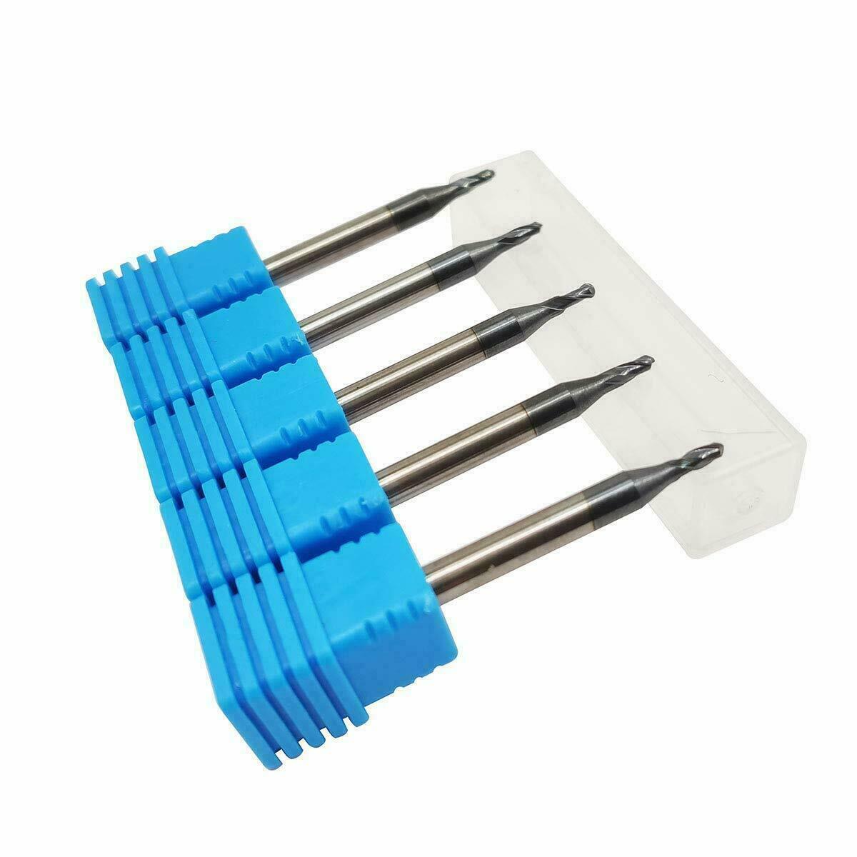5PCS 1 X 50mm 2Flute 1mm shank  Ball nose carbide End Mill Cutter CNC HRC45°