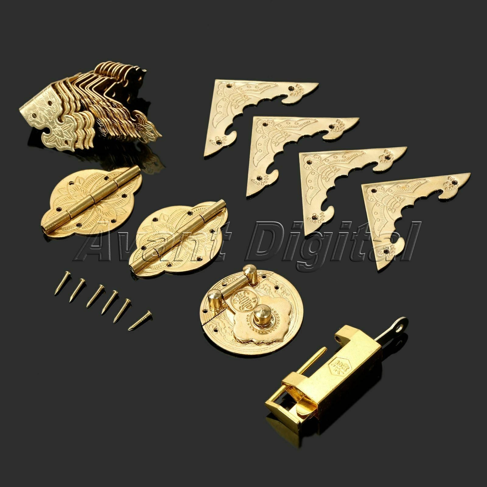 Chinese Brass Hardware Hinges Latch Jewelry Box Corners Protector with 102 Nails