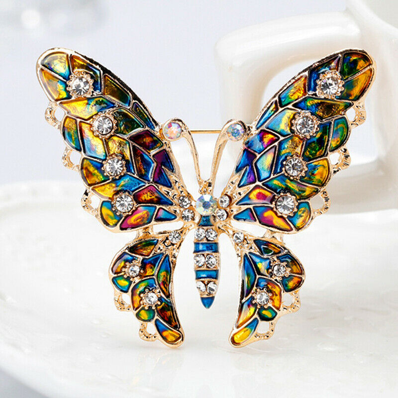 Rhinestone Butterfly Brooch Winter Dark Color Pin Insect Coat Brooch Jewe.l8