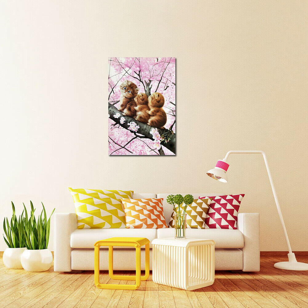 5D DIY Diamond Painting Three Cats Cross Stitch Embroidery Rhinestones Kits @
