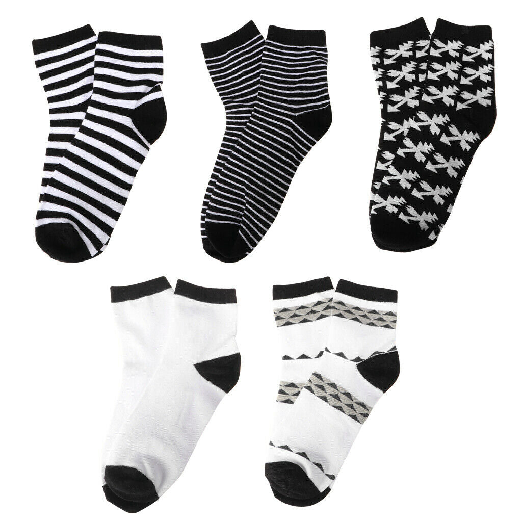 5 Pairs Fashion Men Stripe Cotton Ankle Socks Athletic Crew Socks Design A