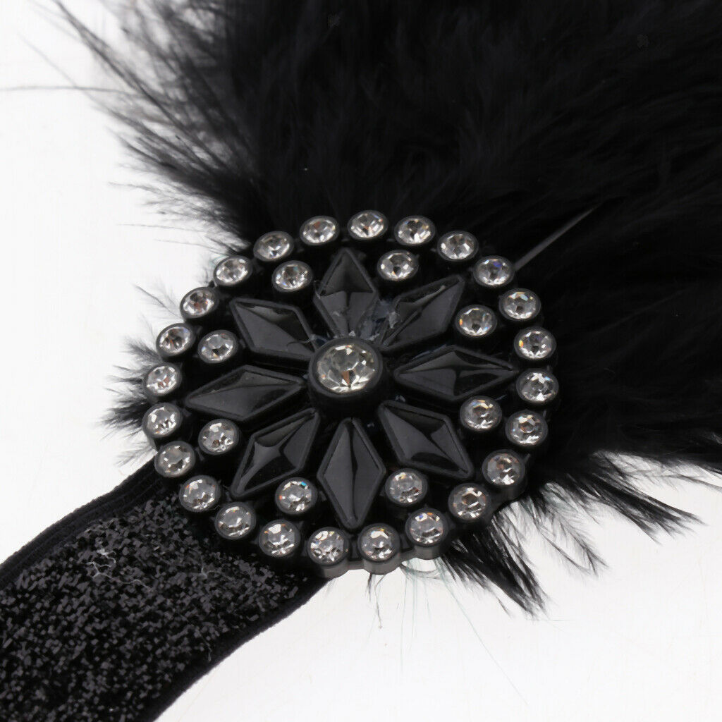 Feather Elastic Headband Flapper Fascinator Beads Hairband Headwrap Wedding 20s