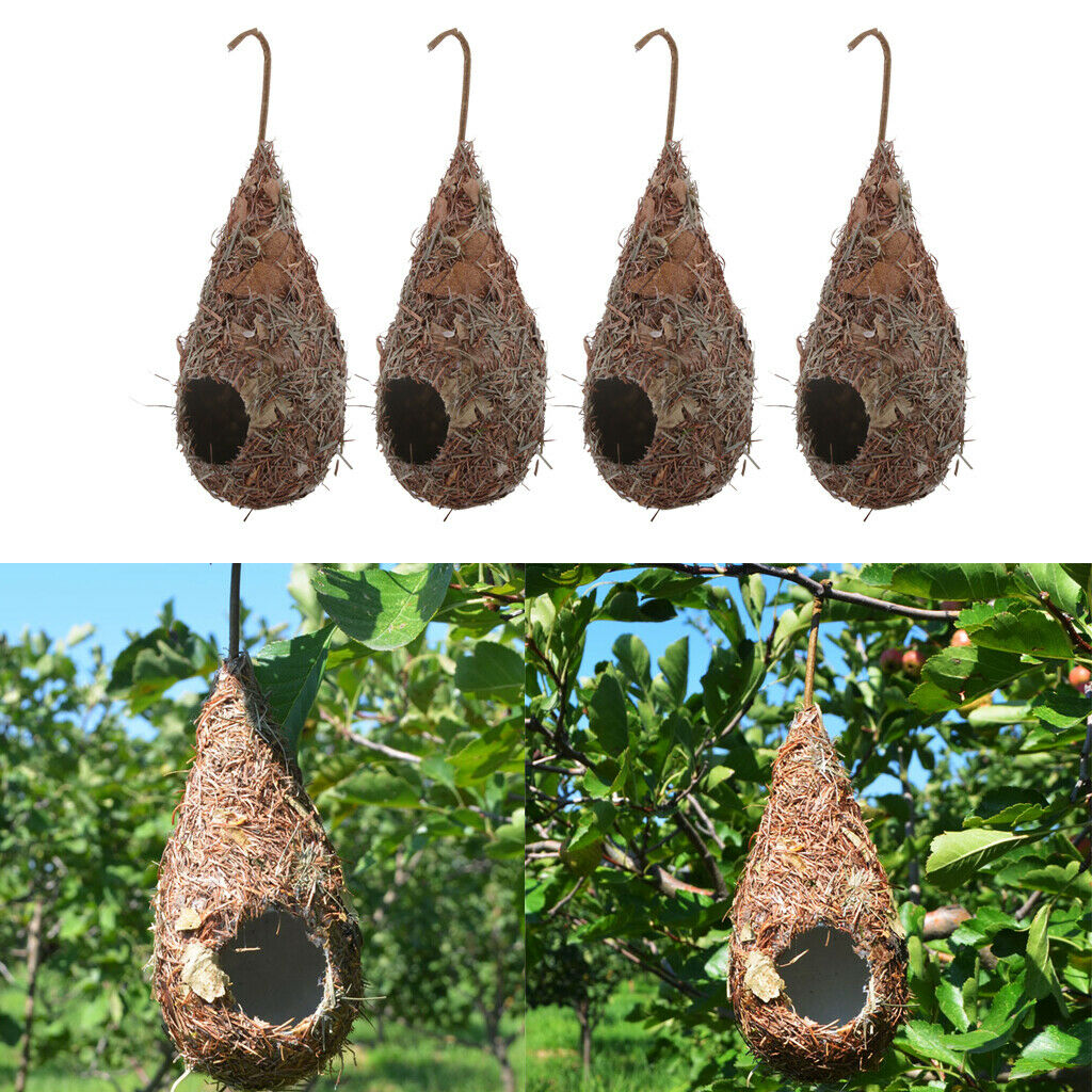 4 x Hanging Handwoven Bird Nest Parrot Hatching Breeding Nest Pet Grass Cave