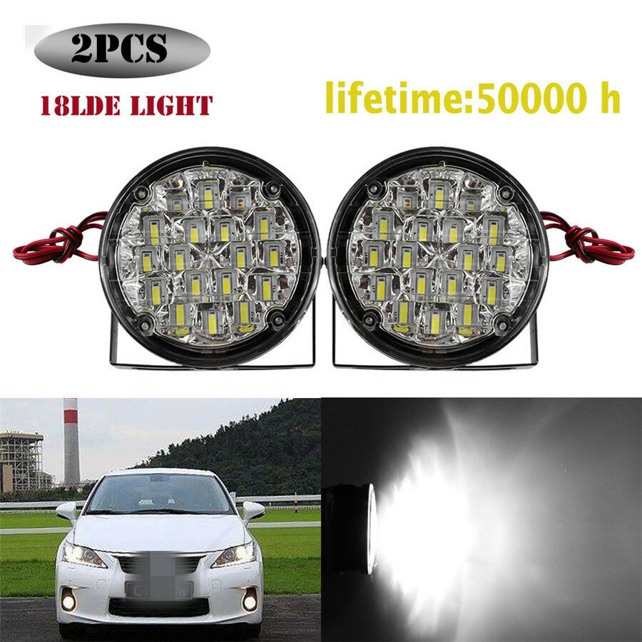 Car DRL Daytime Running Light Fog Lights Lamp DRL Fog Lamp 2pcs 18 LED Round 12V