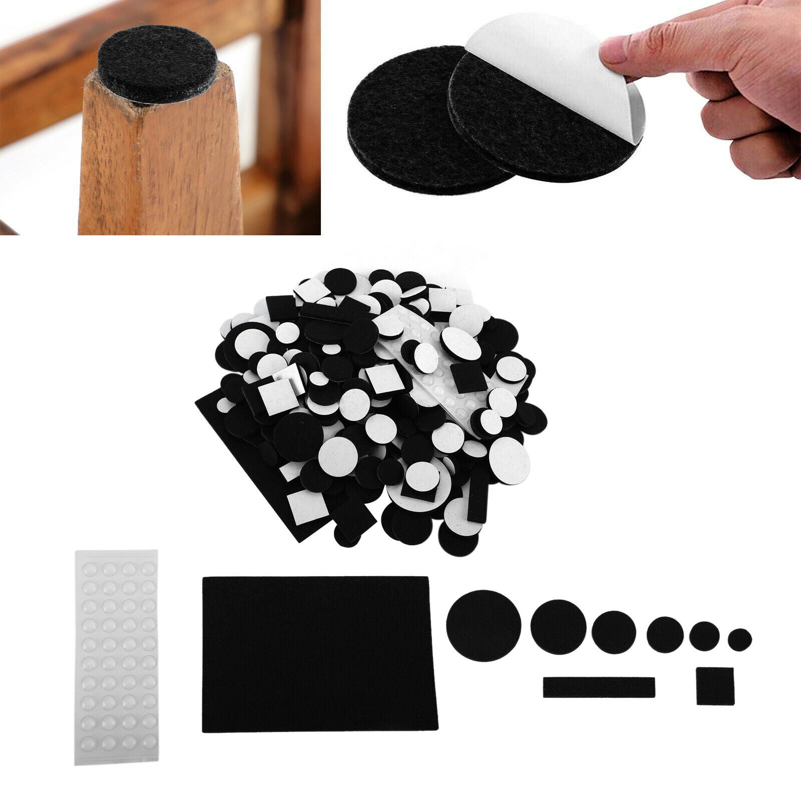 300Pcs Furniture Pads Chair Leg Floor Protectors Felt Pads Hardwood Floors Black