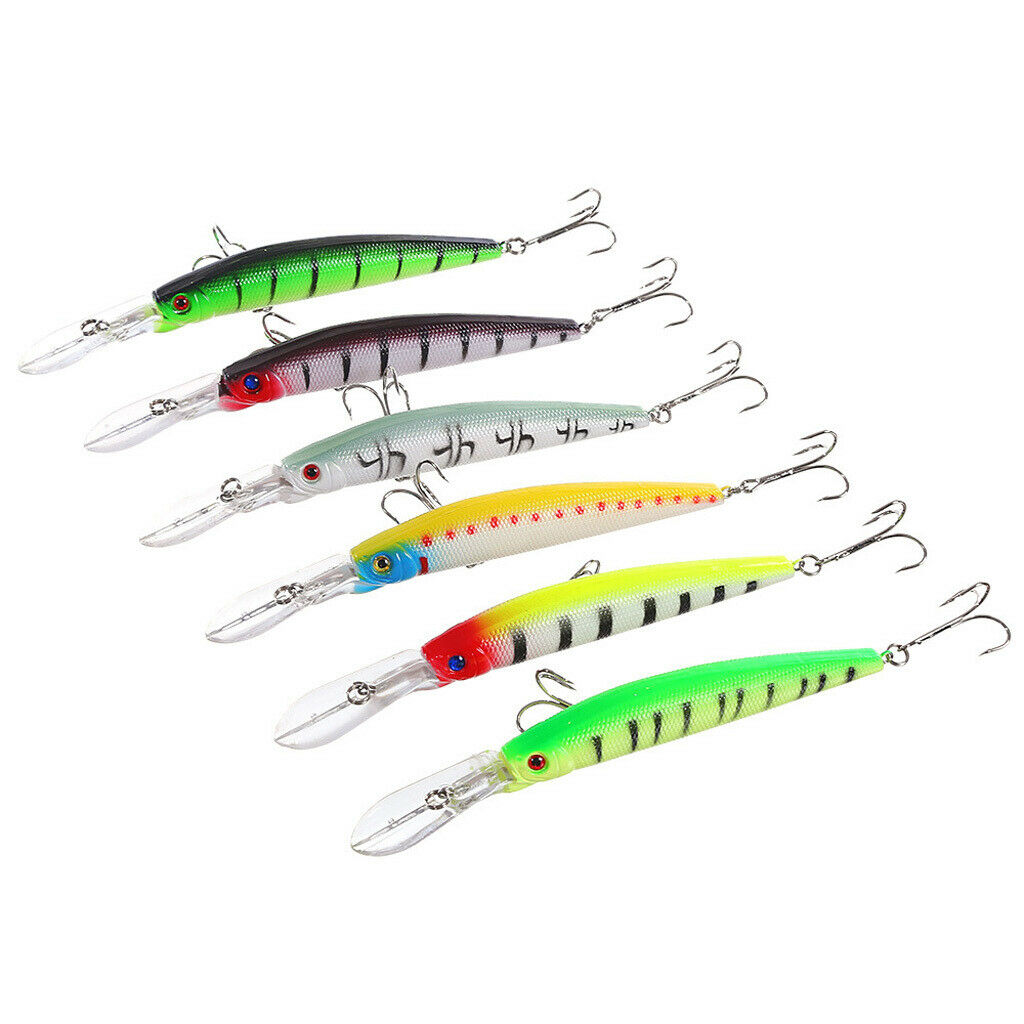 Set Of 6 Multicolor ABS Plastic Hard Fishing Lures Baits Crankbait -1185