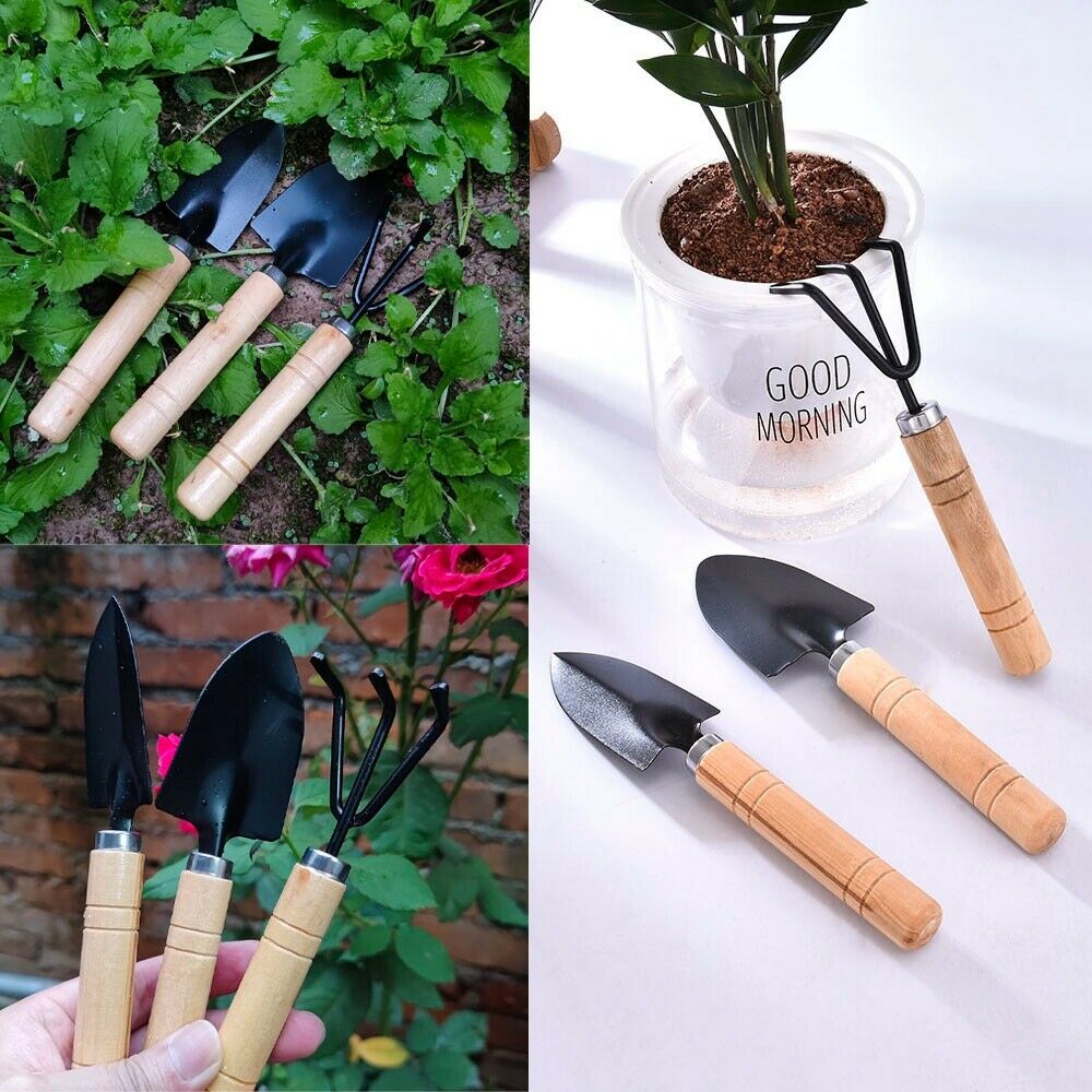 3x Wood Gardening Hand Tool Mini Cultivator Garden Plants Shovel Set Fork Trowel