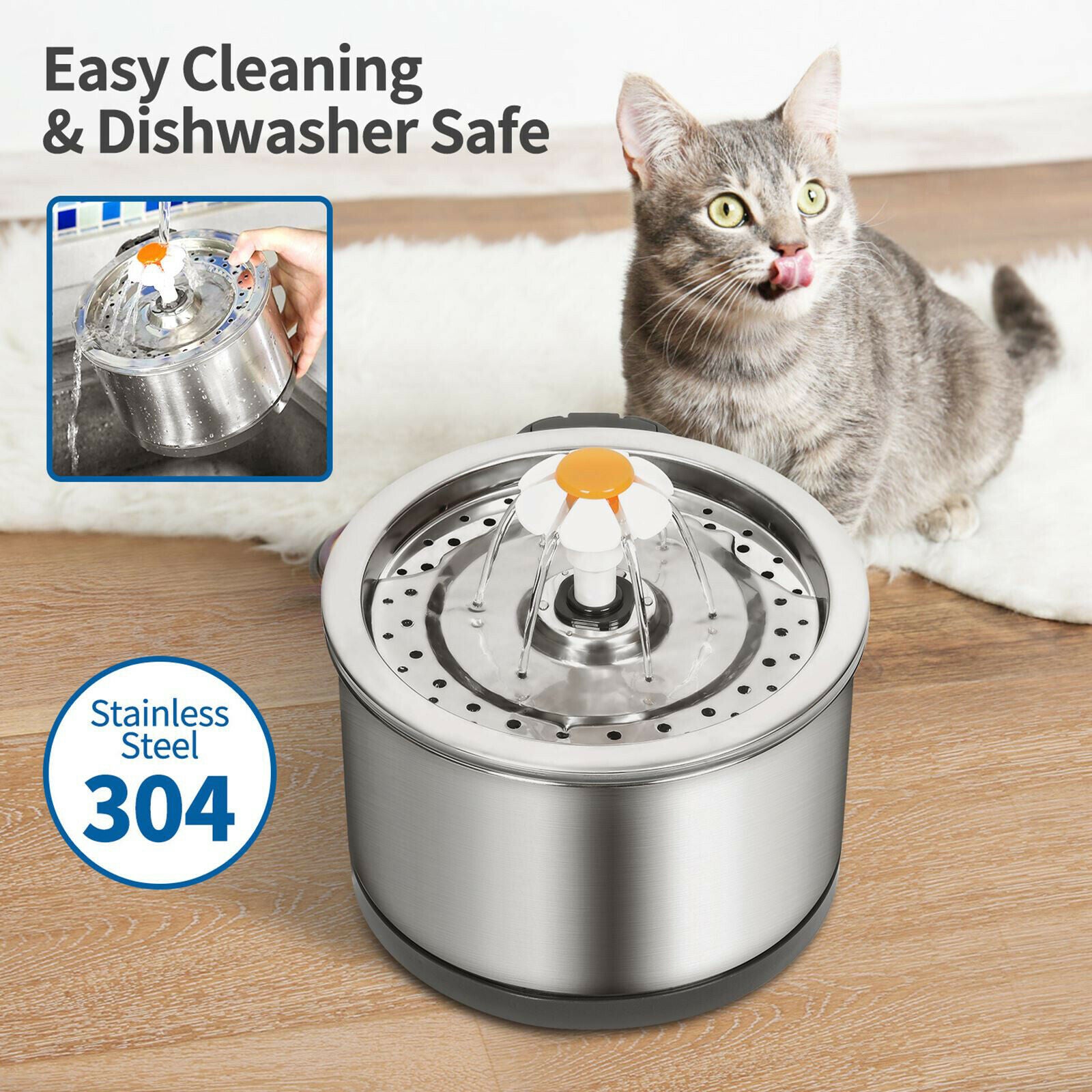 84OZ Cat Water Fountain Pets Auto Cats Pet Waterfall Safety Drinking Bowl