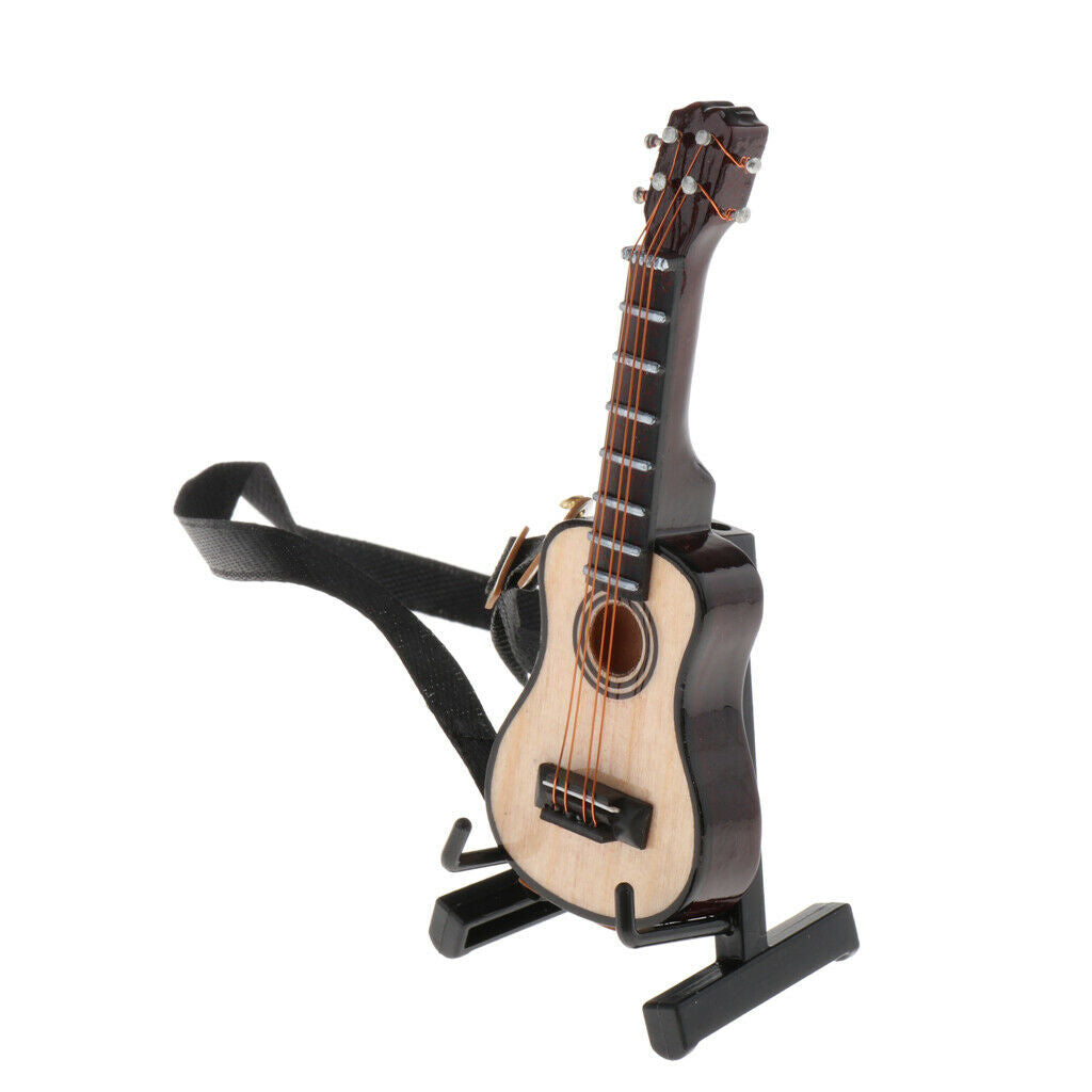 Handcrafts 1/12 Wooden Guitar with Stand and Storage Box Gift, Musical