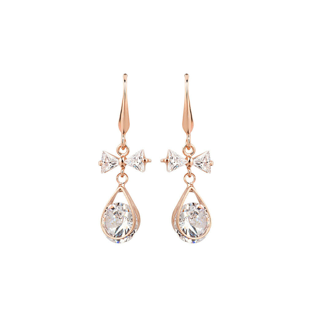 1 Pair of Earring Zircon Round Copper Golden Fashion Ear Drop Style Jewelry