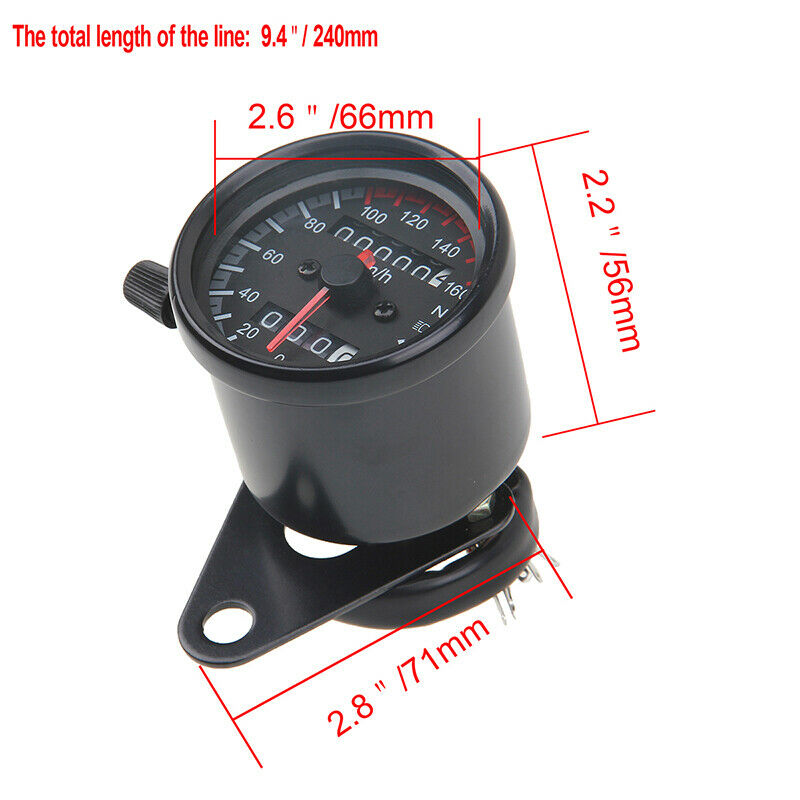 Black Motorcycle Odometer Speedometer Gauge Interface LED Back Light Universal
