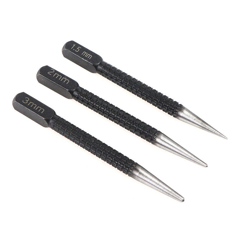 3Pcs/Set Non Slip Center Punch Pin Set Drill Bit Alloy Steel 3/32" Wood Meta KX