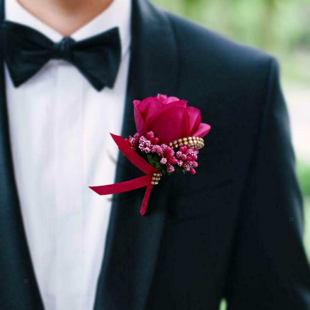 Rose Boutonniere Men's Lapel Pins Satin Flower 6 Pack Groom Wedding Boutonniere