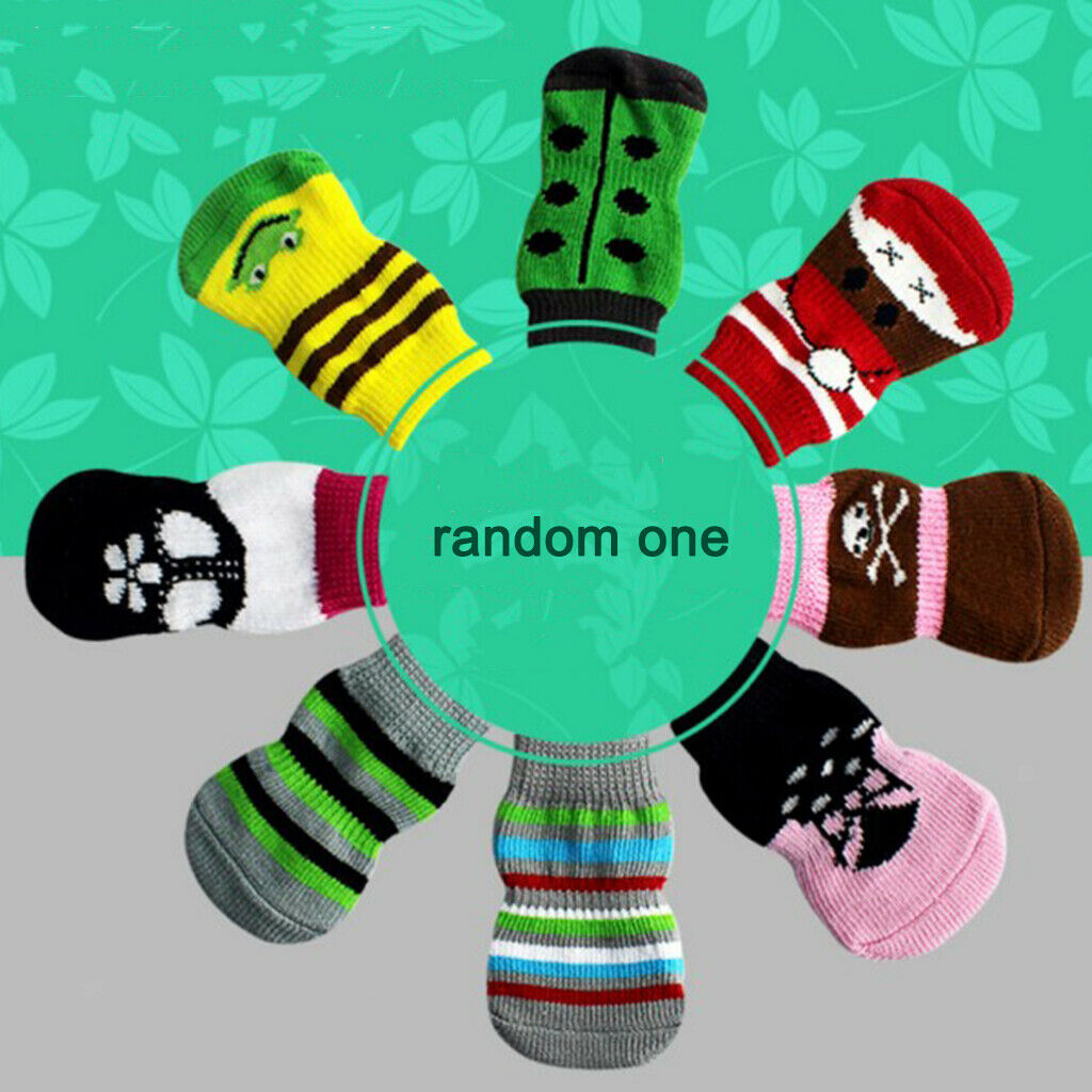 Pack of 8 Dog Socks Winter Apparel Traction Indoor/Outdoor Wearing Anti-slip