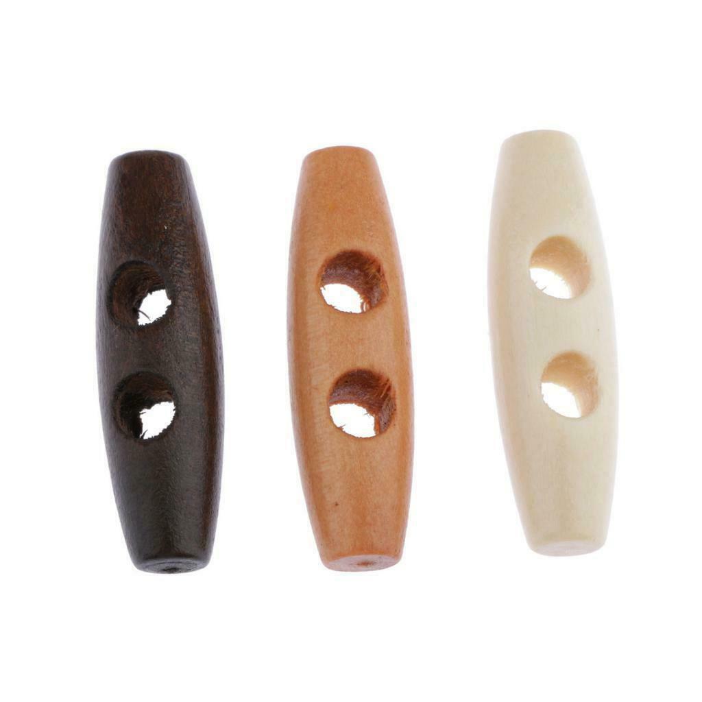 50Pcs 2 Holes Wooden Toggle Buttons 40mm for Clothing Bag Sweater Sewing DIY