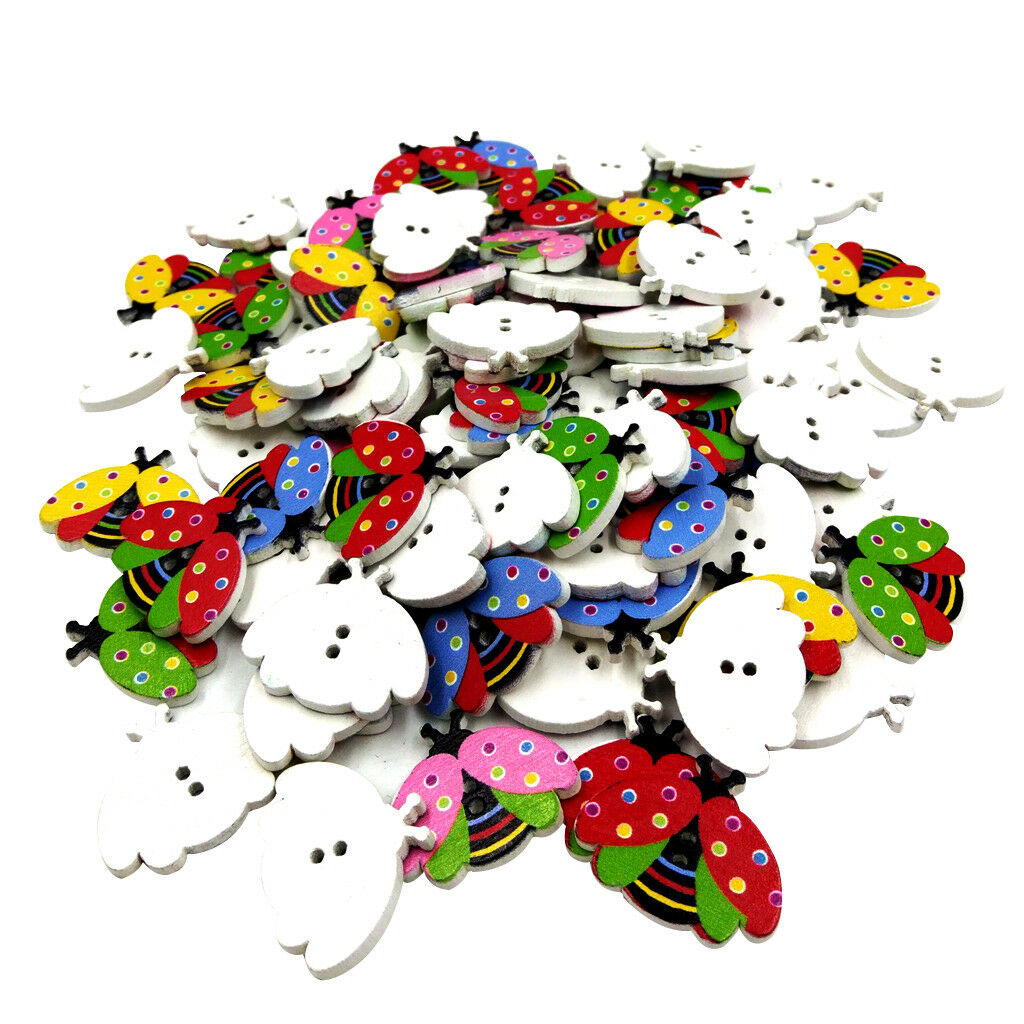 100pcs Cartoon Animal Ladybird Wooden Buttons Polka Dot Button for DIY Craft