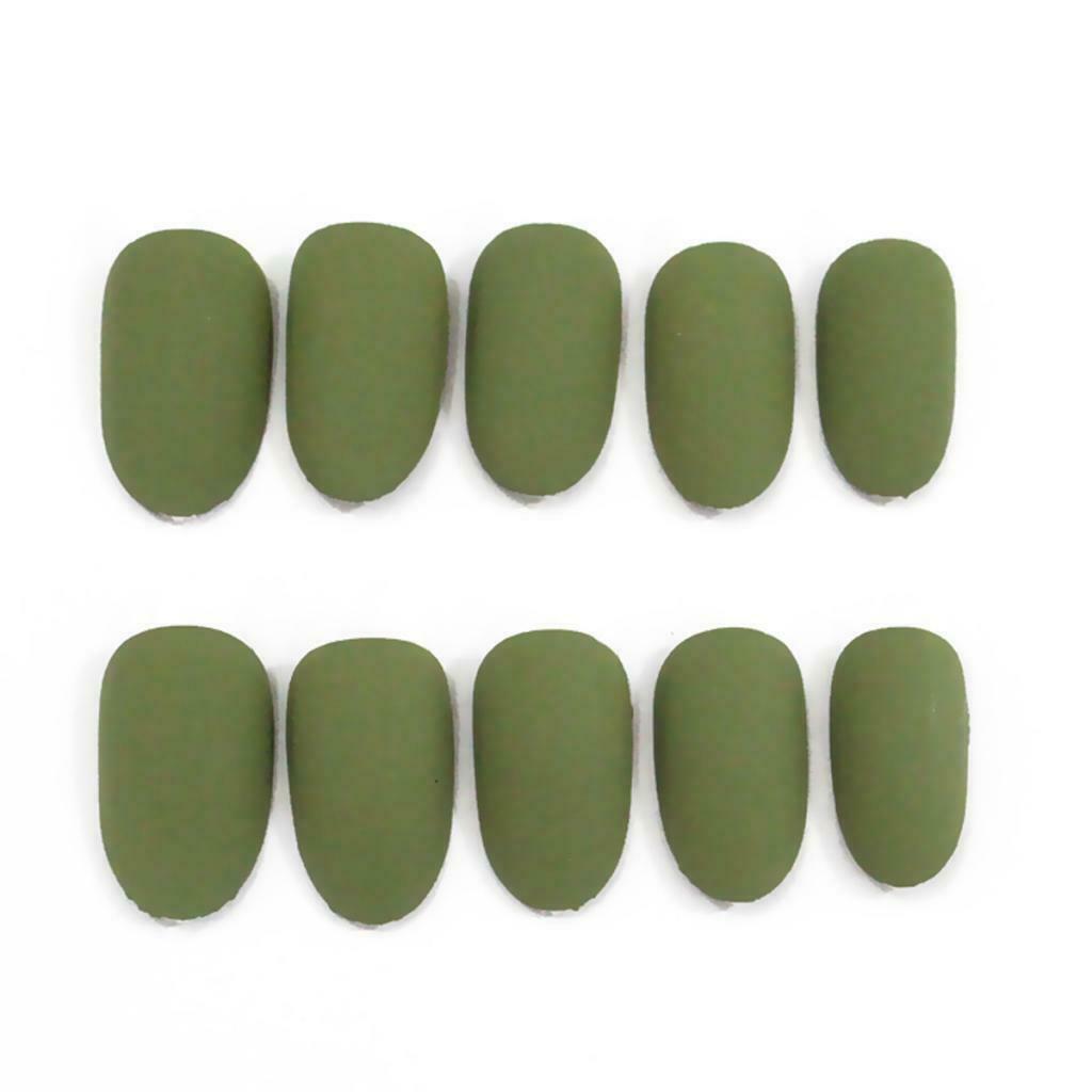 24Pcs Matte Ballerina Pure Color Full Cover Short False Nails Art Tips Green