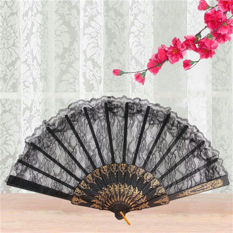 Spanish Lace Flower Silk Folding Wedding Prom Party Hand Held Dance Fans HoDD